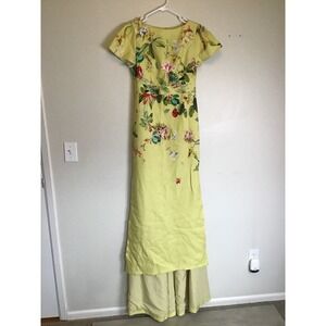 Fehaute Women's Yellow Floral Print Slit Cap Sleeve A-Line Prom Dress Size S NWT